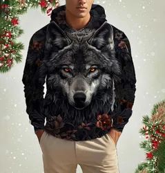 Men's Hooded Fashion Animal Wolf 3D Print Hoodies Top New Autumn Fashion Casual Long Sleeved Pullover Oversized Sweatshirts