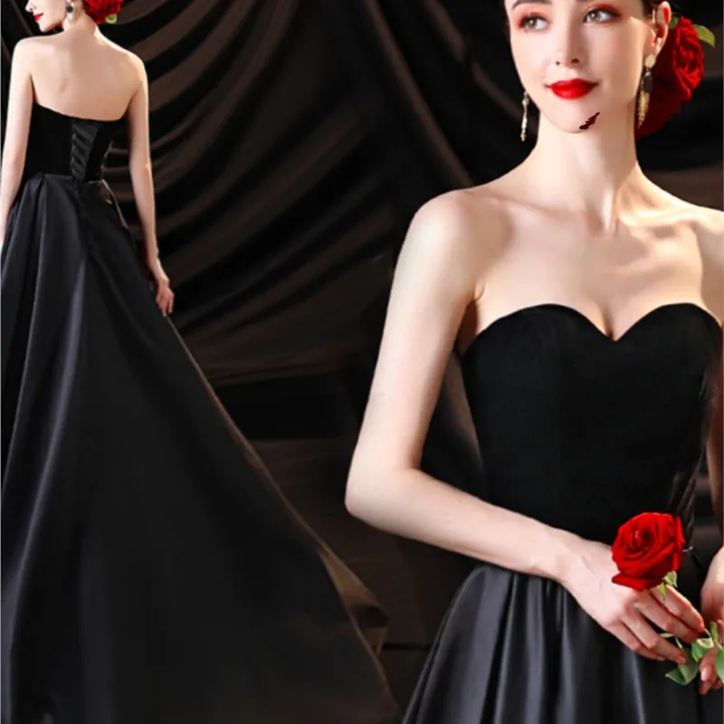 Elegant Black Birthday Party Evening Solo Recitation Host Dress