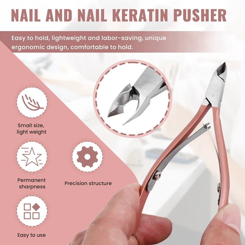 เล็บ Cuticle Pusher Tweezer CUTTER Nipper Clipper Dead Skin Remover เล็บ Art Grooming เครื่องมือความงามเล็บคีมสีชมพู