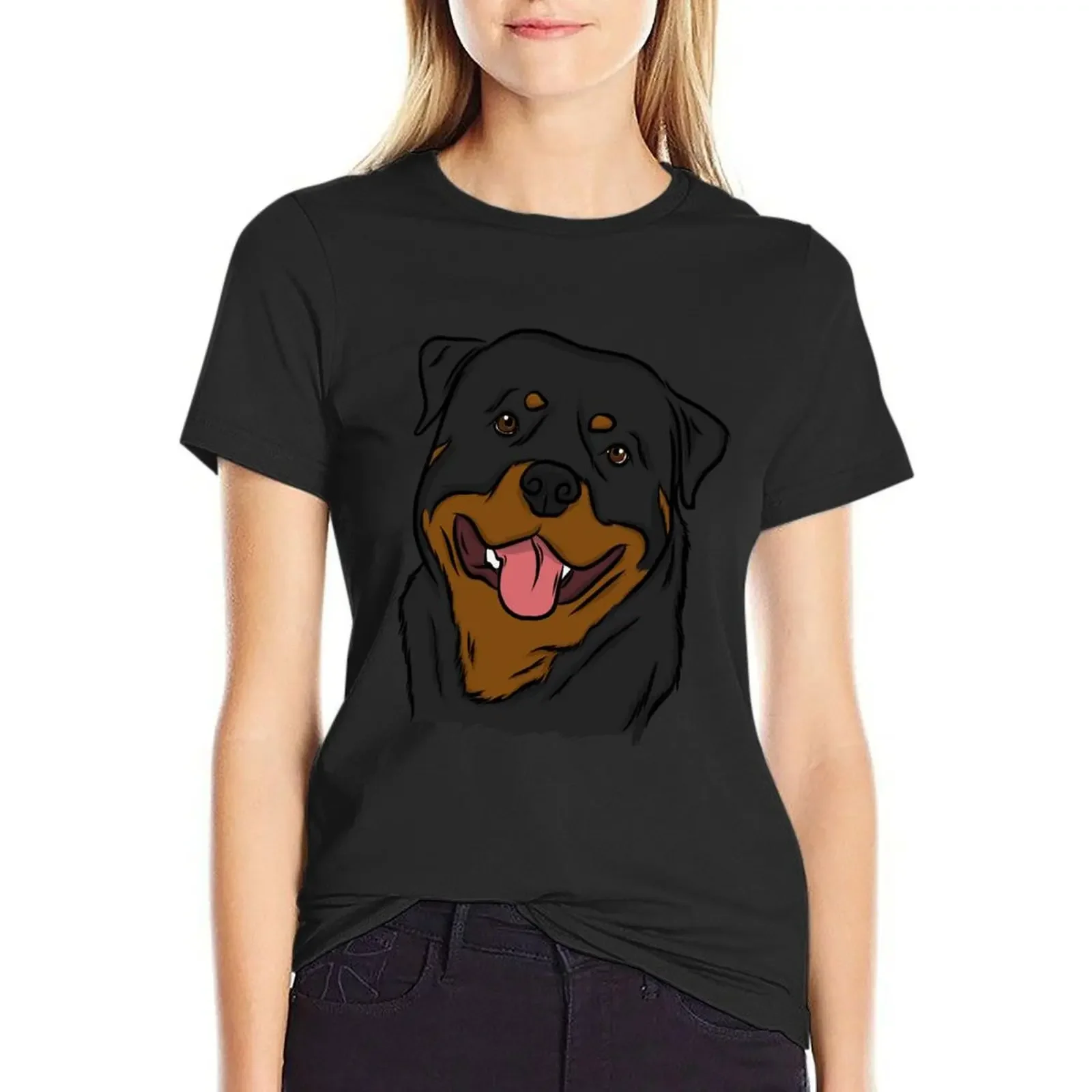

Rottweiler T-Shirt animal print shirt for girls blacks Female clothing vintage clothes t shirts for Women