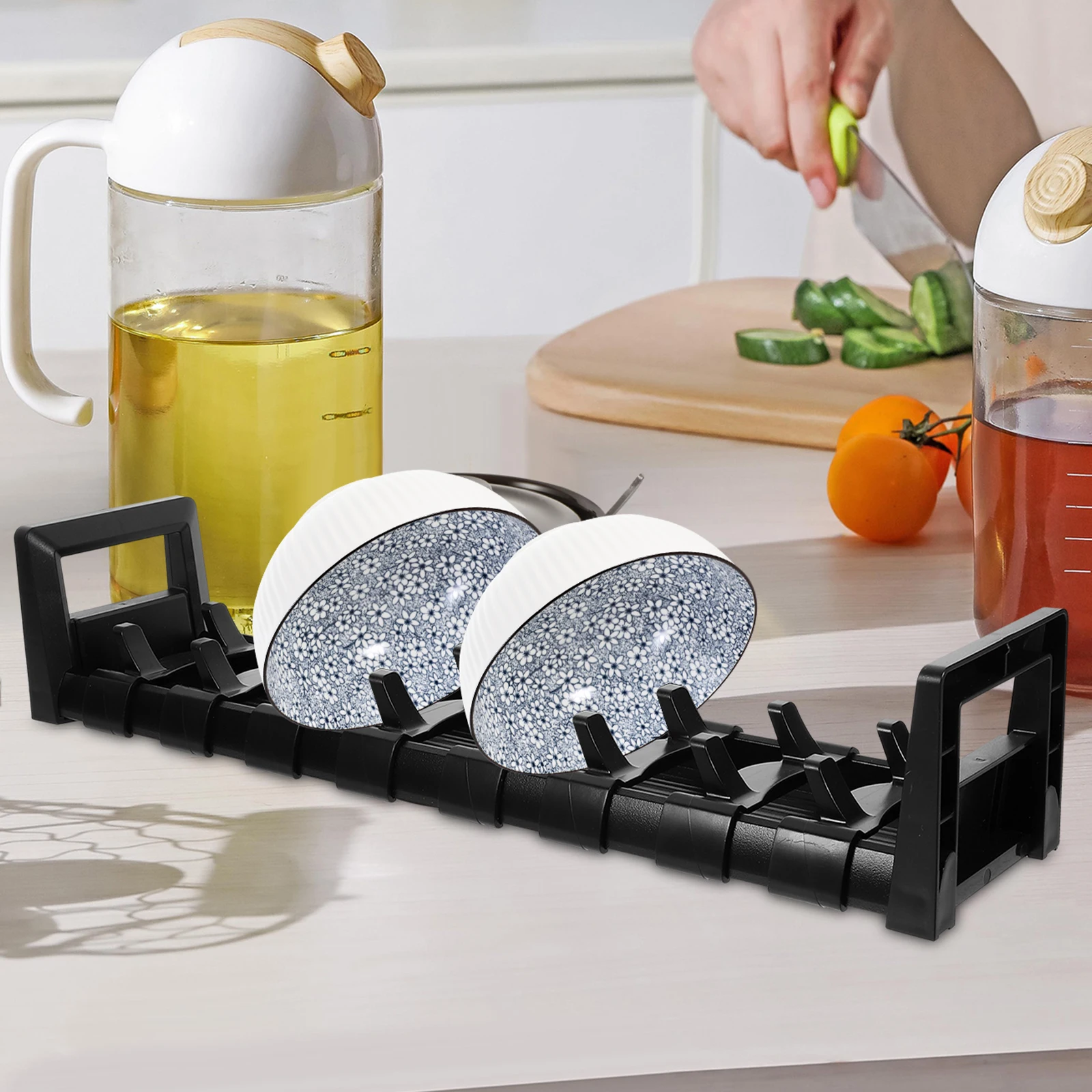 

40cm Dish Storage Rack for Cabinet Plate Holder Drainage Function Black Finish Kitchen ganizer Small Space Saving Bowl