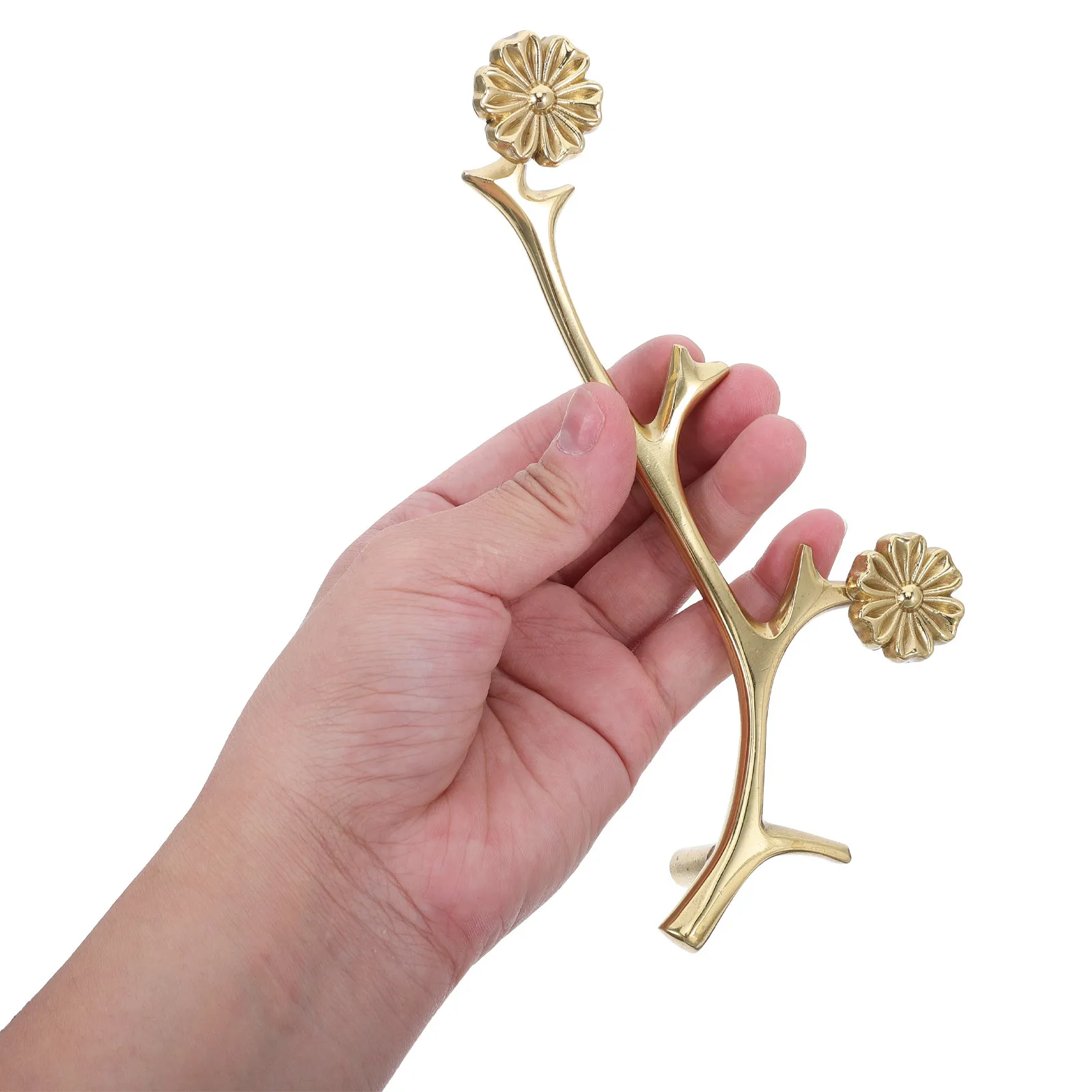 Deer Antler Cabinet Handles Brass Vintage Drawer Pulls with Plum Blossom Design for Wardrobe and Closet