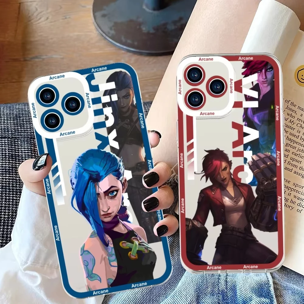 League of Legends Anime Arcane Jinx Jayce Vi Phone Case For iPhone 11 12 13 14 15 16 Pro Max Mini Plus XR Transparent Shell