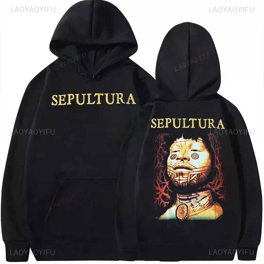 Vintage Sepultura Roots Retro Graphic Heavy Metal Band Man Hoodie Autumn and Winter Drop Shoulder Woman Sweatshirt Ropa Hombre