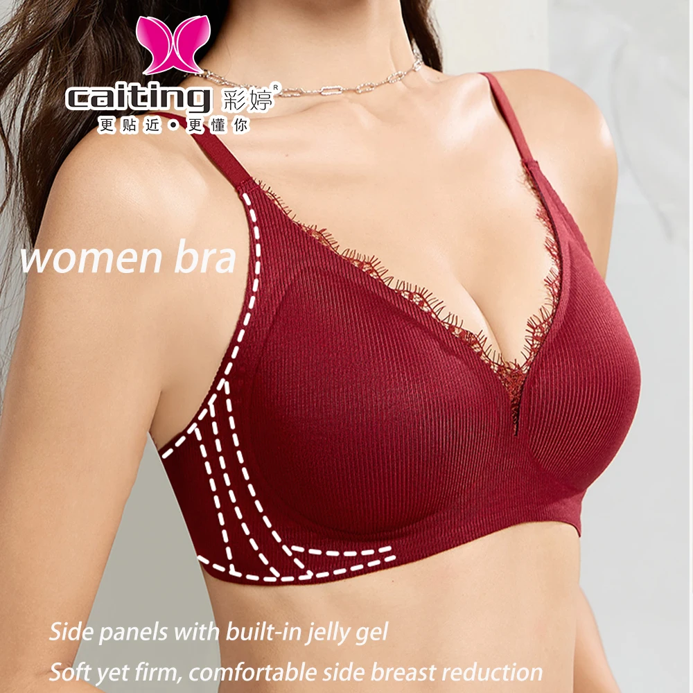 

CAIITNG Wireless Strapless Bra Sexy Lace Women's Underwear Small Chest Gathered Look Big Thin Strap No Steel Ring Thin bra