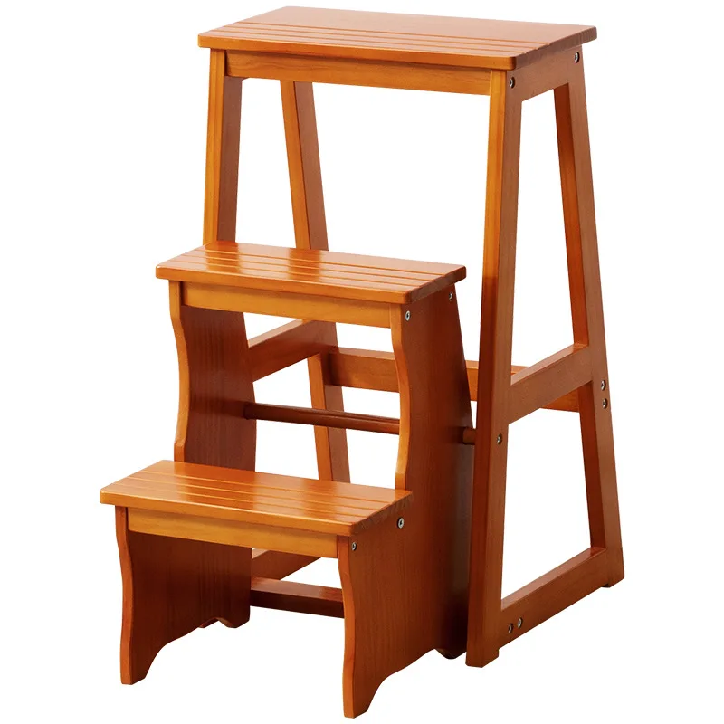 

Solid Wood Folding Household Three-step Climbing Stool Two-purpose Ladder Chair Indoor Multi-functional Stair Stair