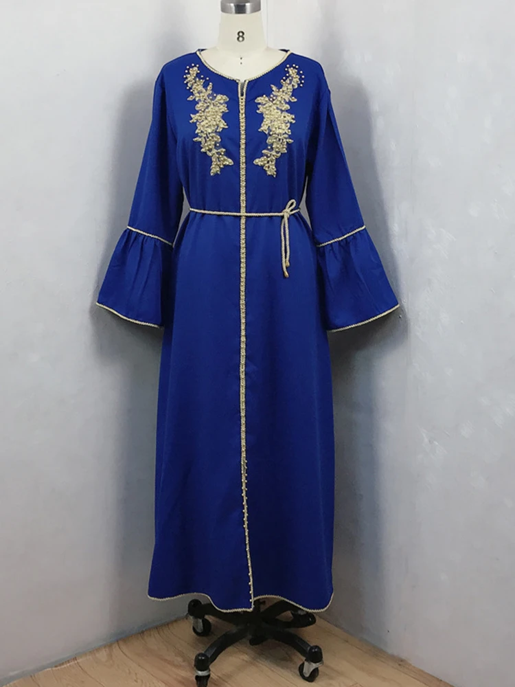 Vestido caftán marroquí con apliques de cuentas para mujeres, vestidos con cinturón de fiesta, Arabia Saudita, Abayas, ropa islámica, Eid musulmán