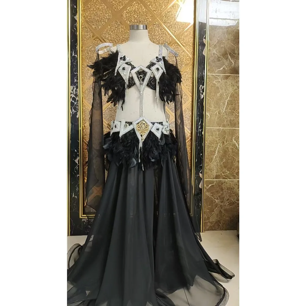 BellyDance Suit Embroidery Diamond Bra Split Fishtail Skirt Performance Set Custom Adult Child Competition Clothing Accessories