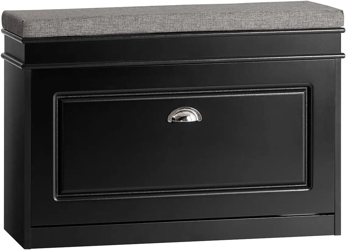 Cabinet,Hallway Shoe Bench Shoe Rack Cabinet with Flip-Drawer and Seat Cushion,Black