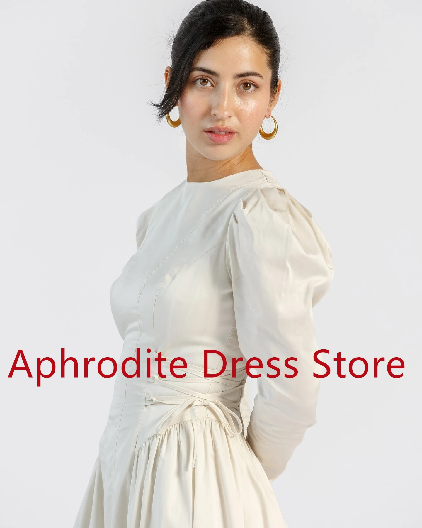 فستان سهرة أنيق من الساتان الأبيض مخصص ورشيق رائع برقبة دائرية وأكمام طويلة فساتين المشاهير عالية الجودة Pr #4