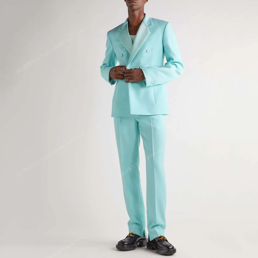 

Мужские костюмы из двух предметов Smart Blue, двубортная куртка, брюки, мужская одежда, комплекты блейзеров, облегающая офисная мужская одежда для банкета