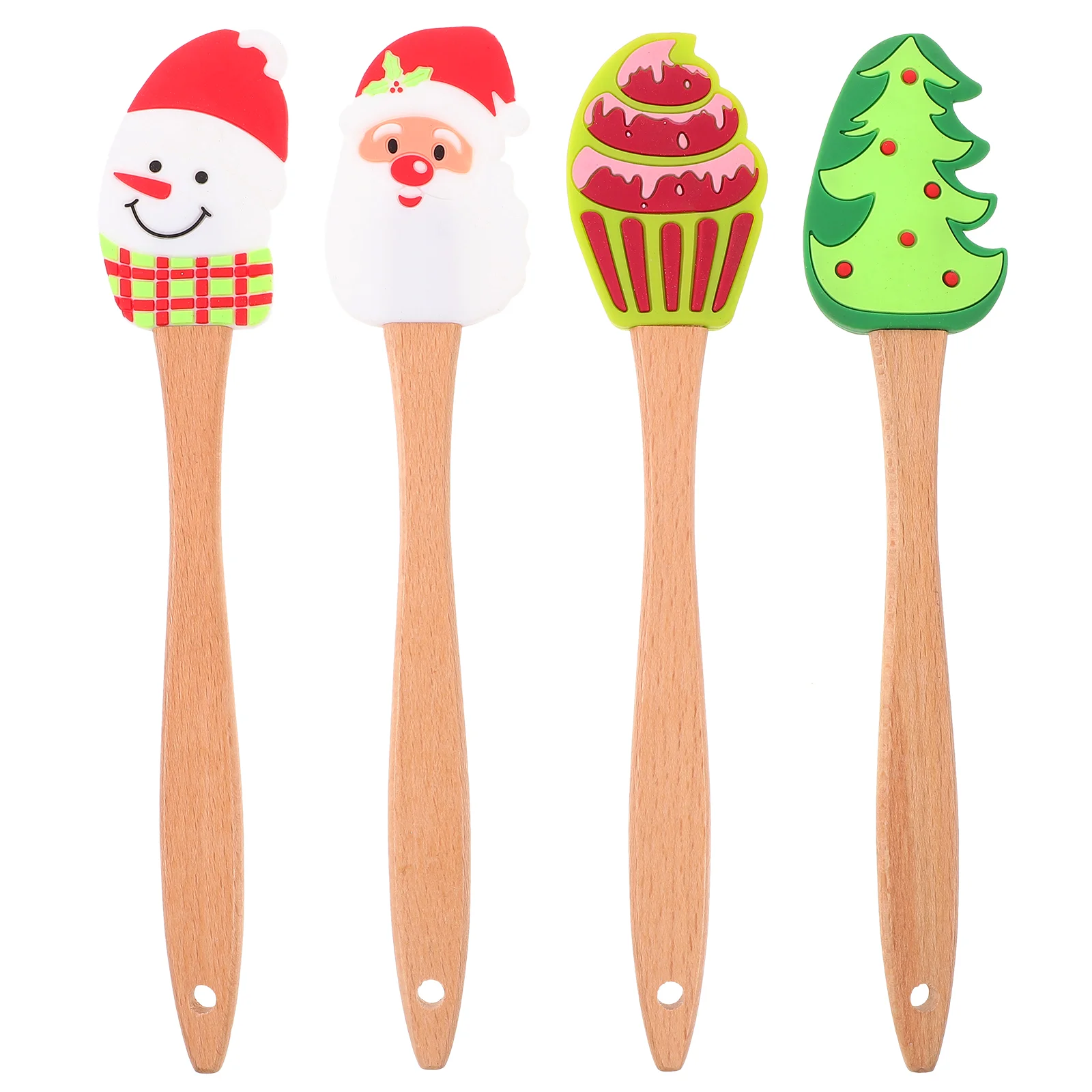 

4 Pcs Christmas Silicone Cake Scraper with Wooden Handle Cartoon Baking Scrapers Cream Pancake Spatula Professional