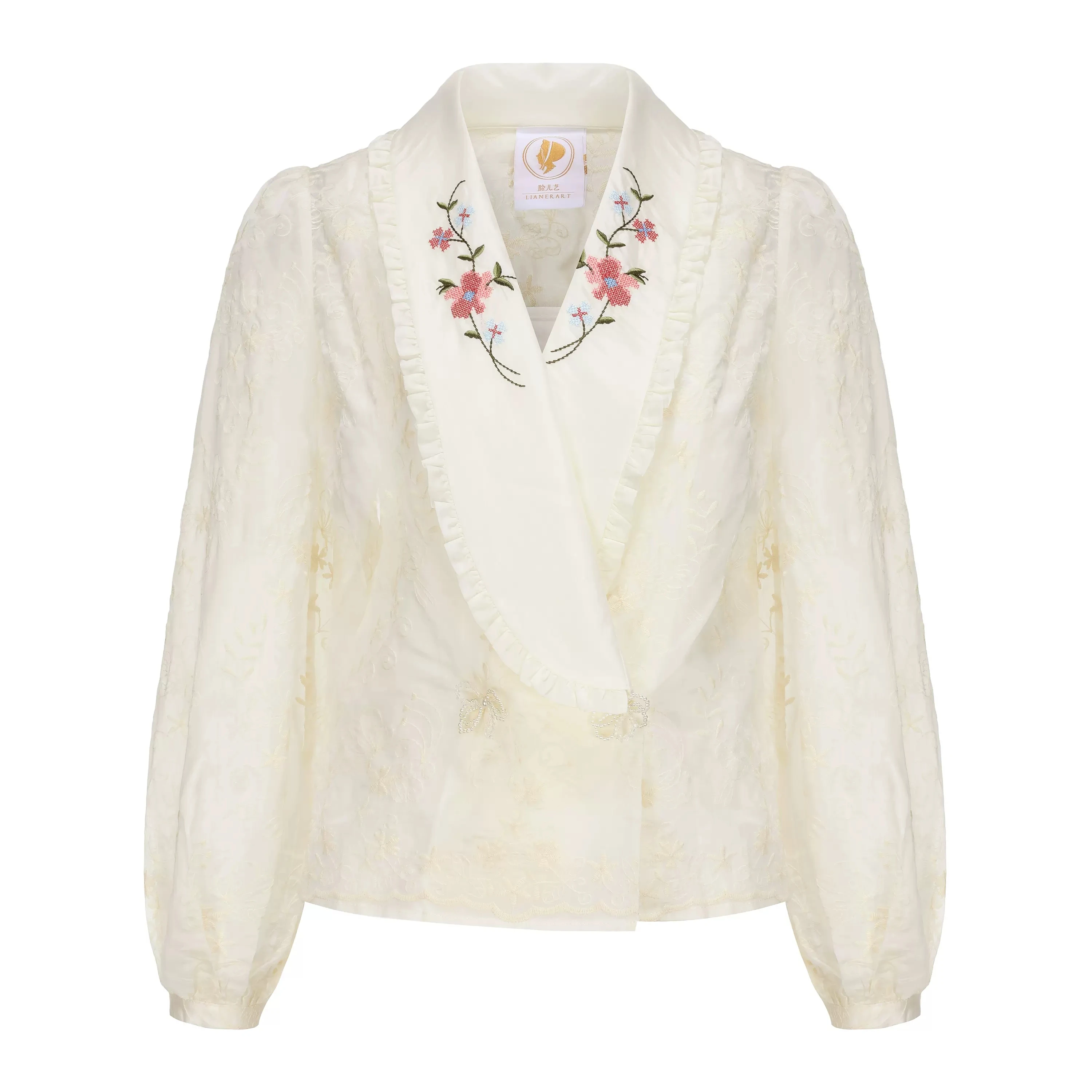 86-96cm Bust Spring Summer New Arrival Women Vintage French Style Mori Girls Exquisite Embroidered Thin Lyocell Shirts/Blouses