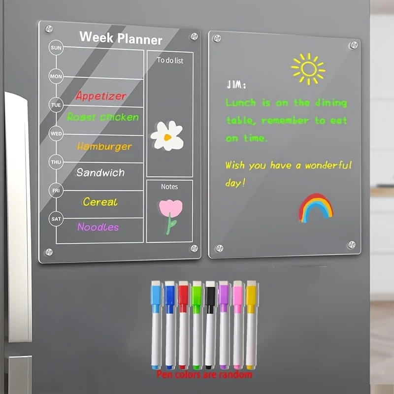 Acrylic magnetic calendar for refrigerators, weekly and transparent dry erase board calendar for refrigerators