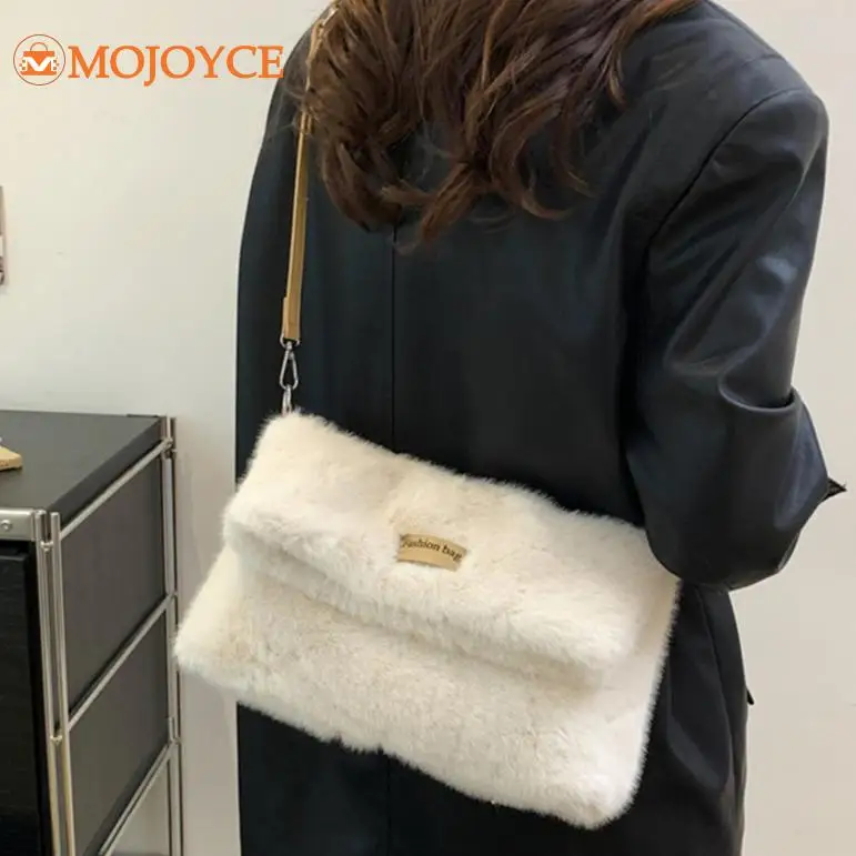 New Luxury Plush Women Shoulder Bag Soft Faux Fur Designer Handbag Winter Fluffy Ladies Square Satchel 2023 Furry Crossbody Bags