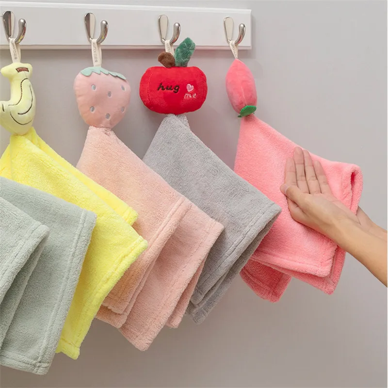 

1Pc 40x40cm 3D Cartoon Fruit Hand Towel Soft Coral Velvet Absorbent Hanging Home Bathroom Children Wash Cloth