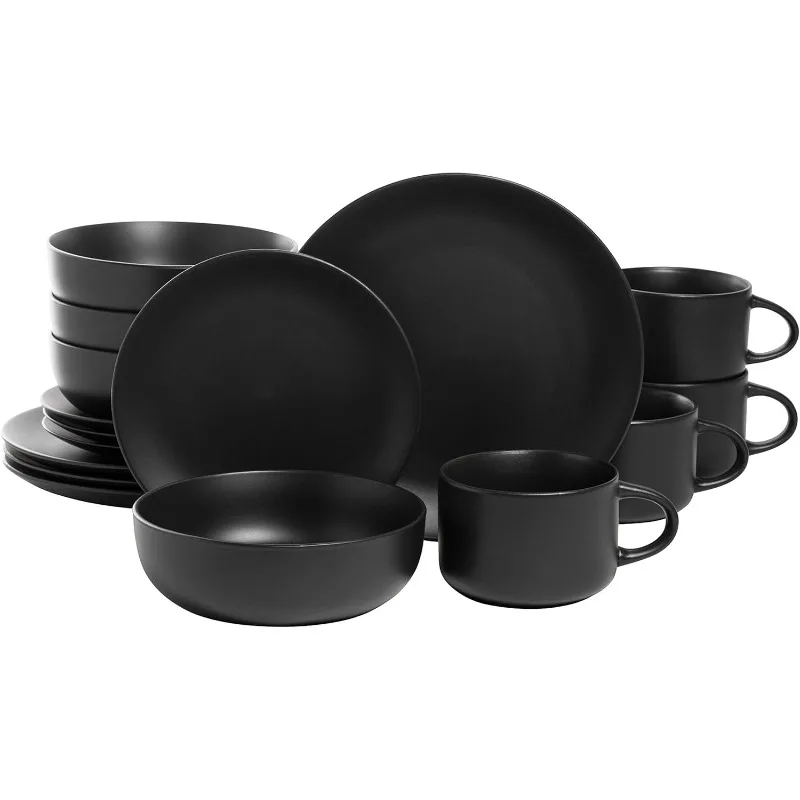 Wazee Matte Coupe Dinnerware Set, 16 pc, Black