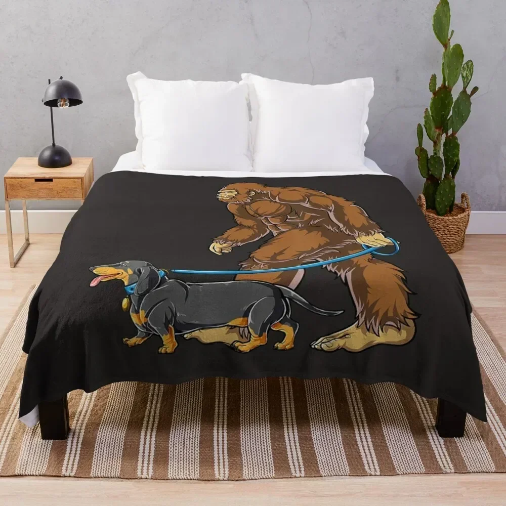 Bigfoot Dog Walk Dachshund Sasquatch Throw Blanket sofa bed Polar Luxury St Blankets