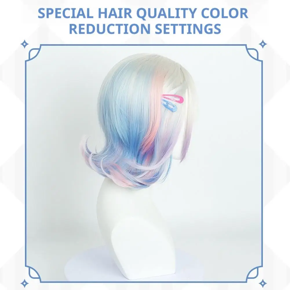 Wellenhaarperücke mit rosa blauen Ombre-Highlights Schulmädchen-Pony, für Kostümparty-Zubehör, für Cosplay Hallowe V6m3
