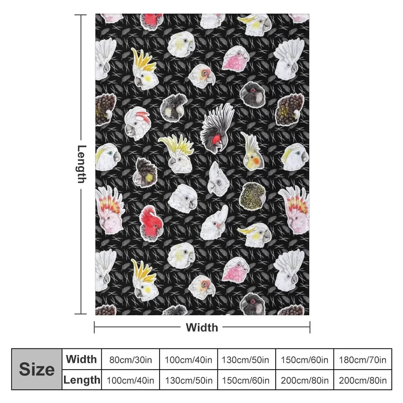 21 Cockatoos (in black) Throw Blanket Soft Plush Plaid Beach Weighted Single Blankets