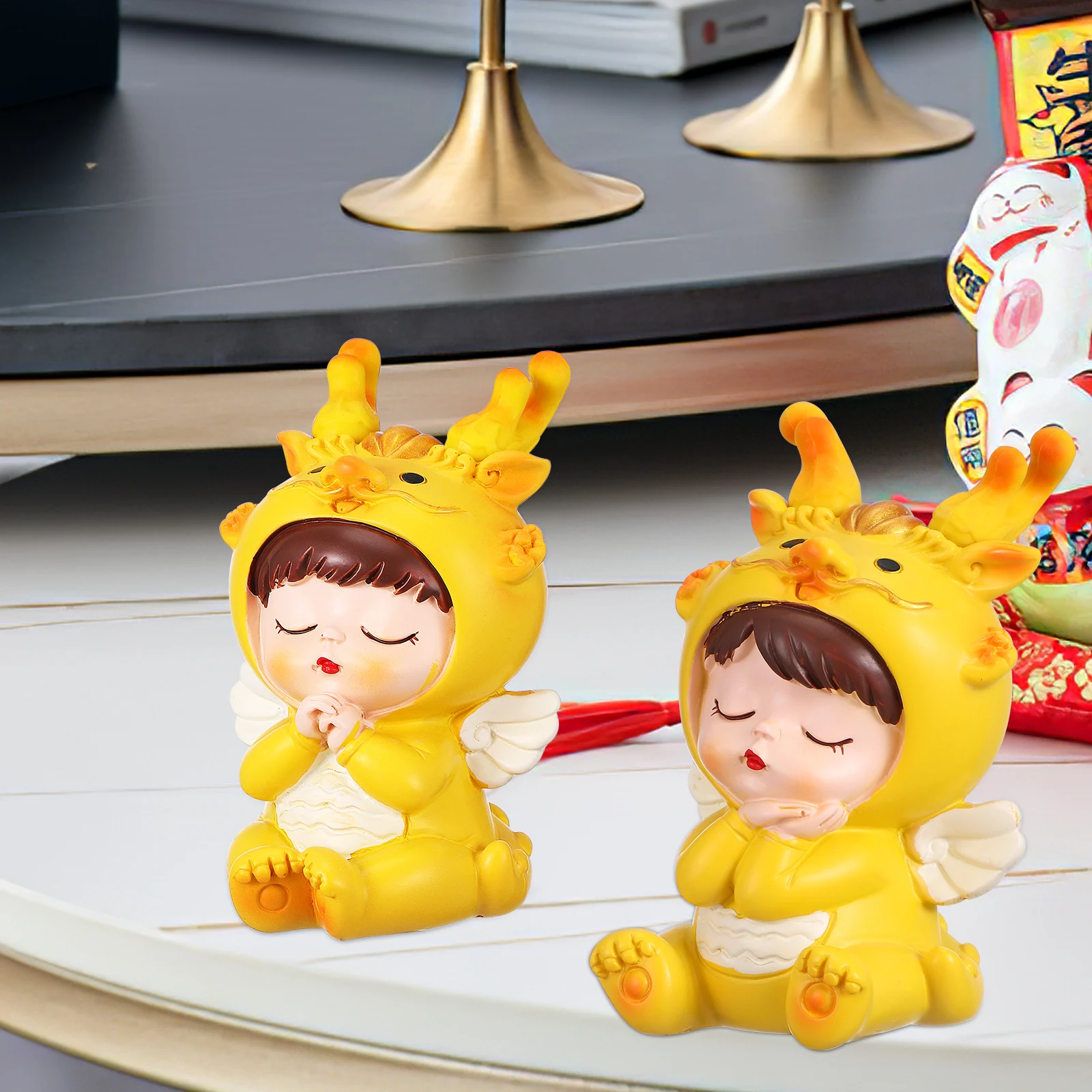 

2Pcs Miniature Ornaments Resin Figurines Zodiac Cake Toppers Festive Table Decorations