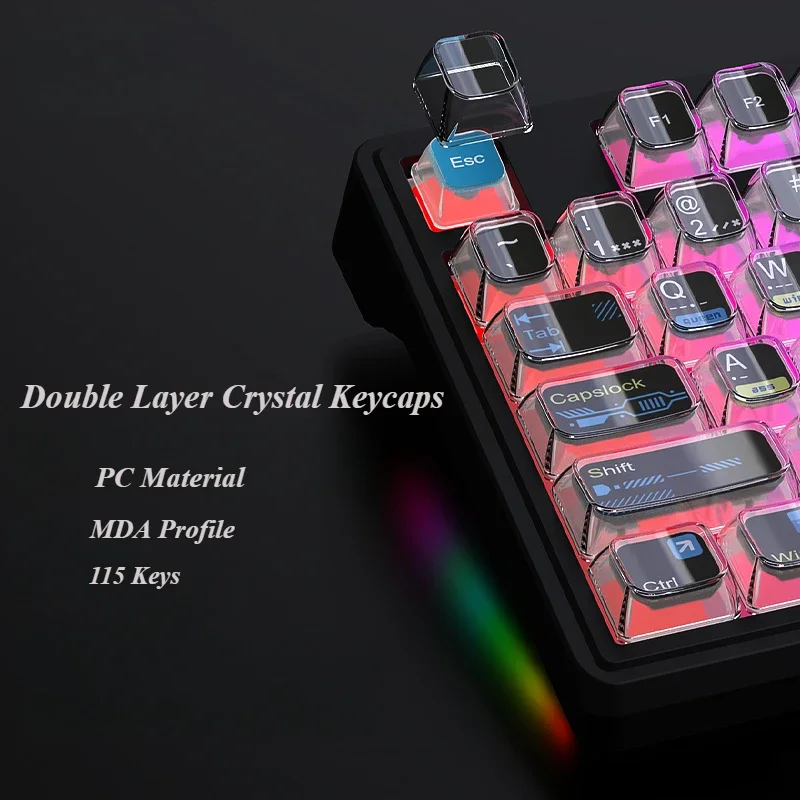 Double Layer Crystal Keycaps MDA Profile 115 Keys PC Two-color Injection Molded Transparent Keycaps for Mechanical Keyboard