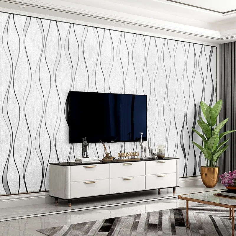 3D Wallpaper stripe wallpaper living room background wallpaper curve stripe TV background wallpaper decoration gray