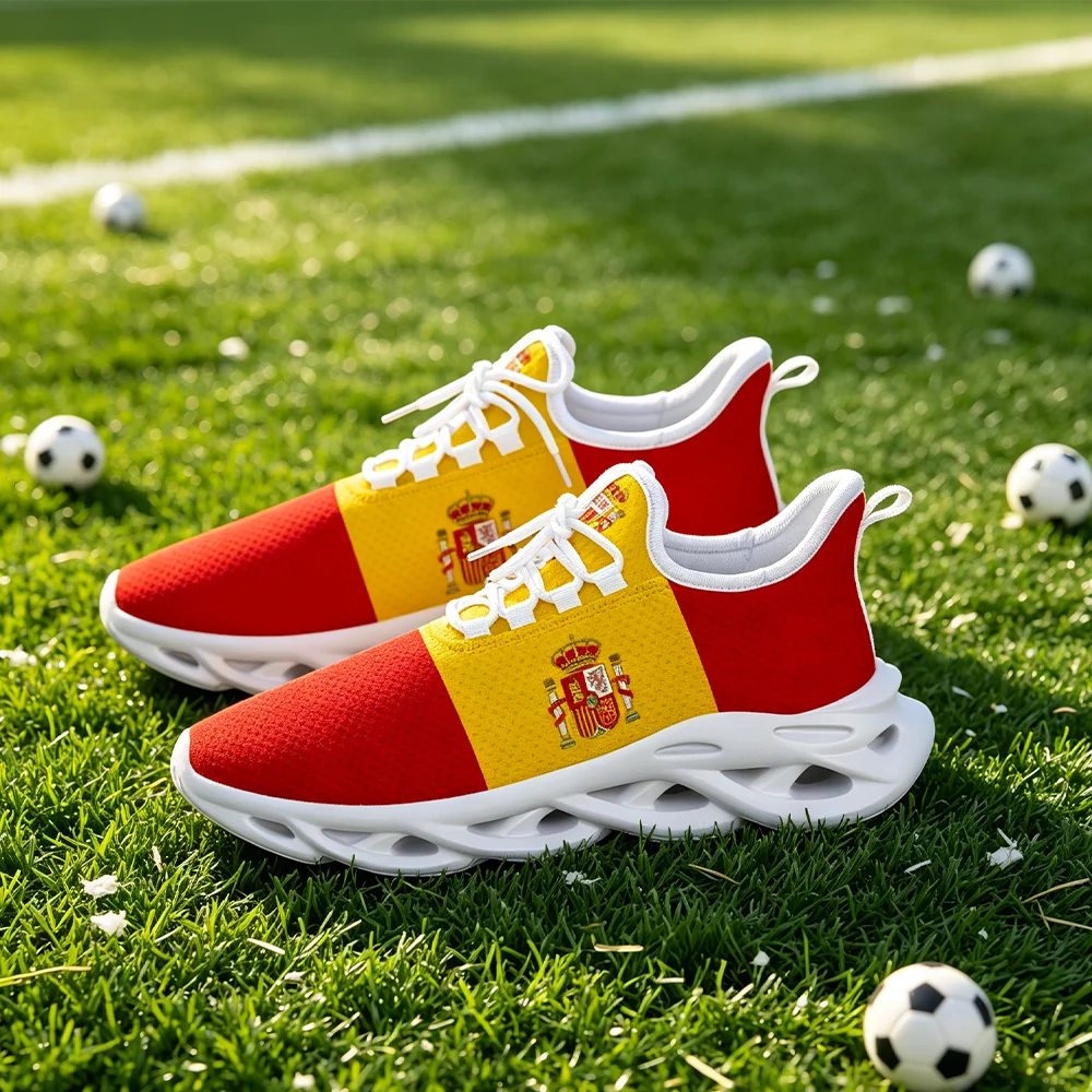 Spain Flag Coat of Arms Mesh Running Shoes, Spanish National Flag Custom Spain Football Fan Lightweight Casual Walking Footwear