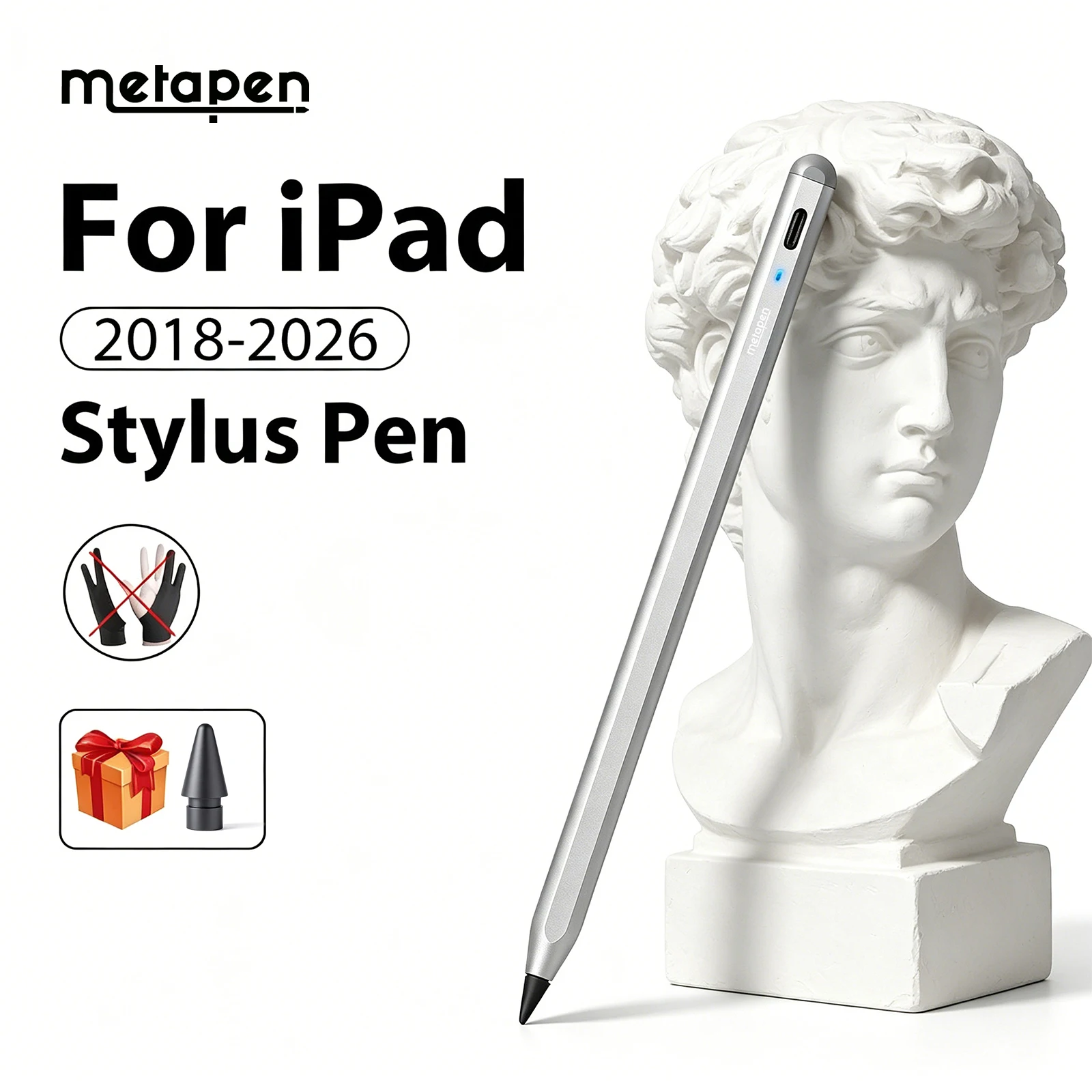 MetaPen A8 Magnetic Stylus For Apple Pencil 2018-2026, 0.1mm Pixel Precise, Palm Rejection For iPad Pencil A16 M5 11/10/9/8/7th