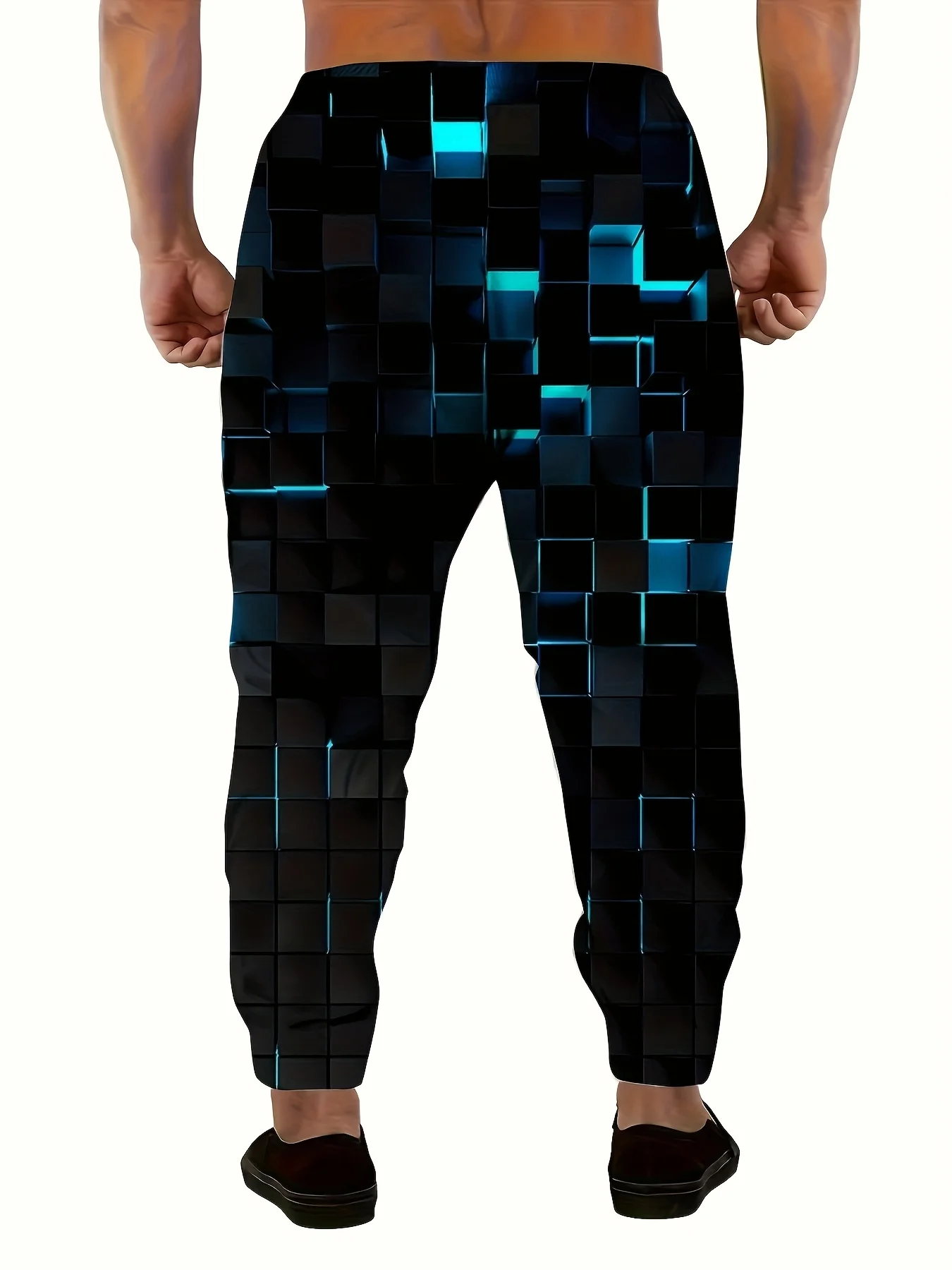 Men's Fashion 3D Geometric Square Print Sweatpants  Drawstring and Pockets  Stylish Long Pants for Home Sleepwear Casual Comfort