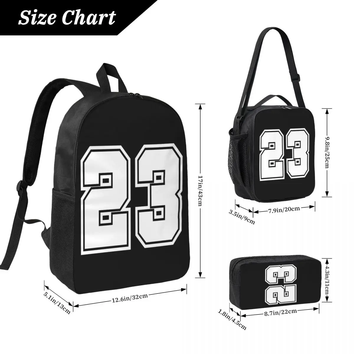 Classic 23 Number Legend Basketball Backpack BookBag School Bag Computer Shoulder Bags 3ps Insulated Lunch Bag Pencil Case