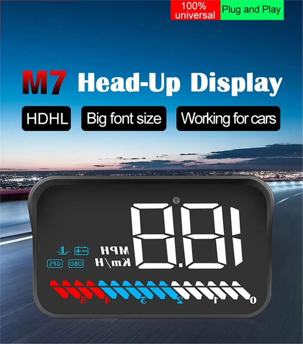 M7 GPS Speedometer Smart GPS + OBD HUD Head Up Display Digital Speed Odometer Plug and Play Big Font KMH MPH Car Electronics