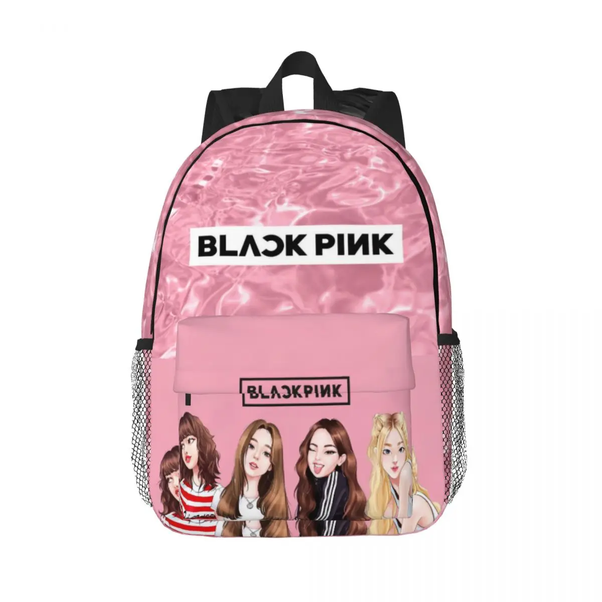 Pink-Love-Black Printed Lightweight Casual Schoolbag For School, Outdoor, Shopping, Office 15inch