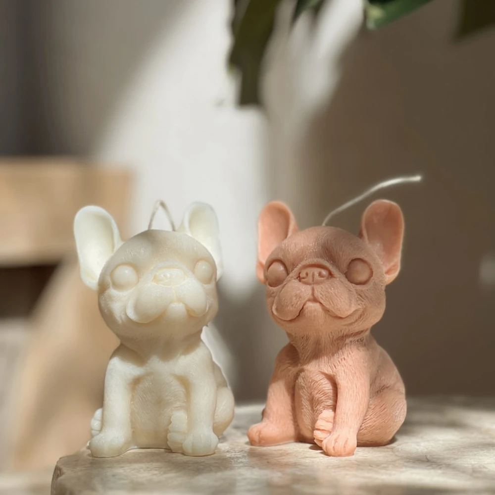 3D French Bull Dog Candle Silicone Mold 1-2pcs Puppy Aromatherapy Candle Ceramic Resin Making Kit DIY Animals Gypsum Party Decor