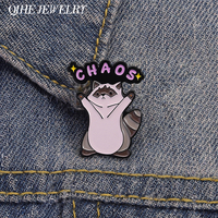 Cute Raccoon CHAOS Enamel Pin Cartoon Animal Decoration Brooch Shirt Lapel Badge Backpack Accessories Jewelry Gifts for Friends