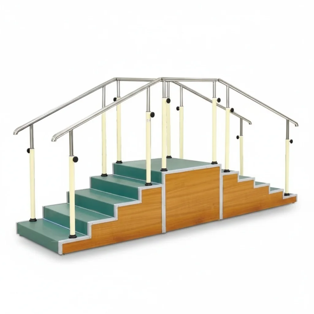 Rehabilitation Stairs, Wooden Stainless Steel 337x82cm Physiotherapy Stairs, Two-way Gait Training, Physical Therapy