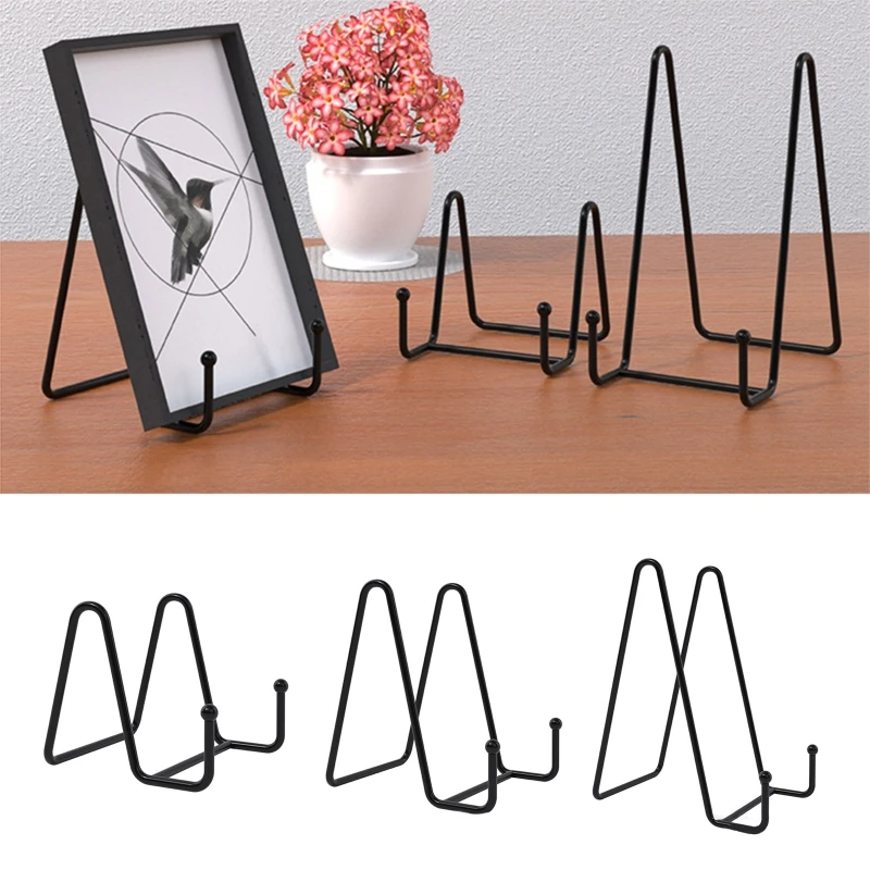 H55A Plate Stands for Display Iron Easel Display Stand Holder Metal Frame for Pictures Photo Decorative Dish Tabletop Art Home