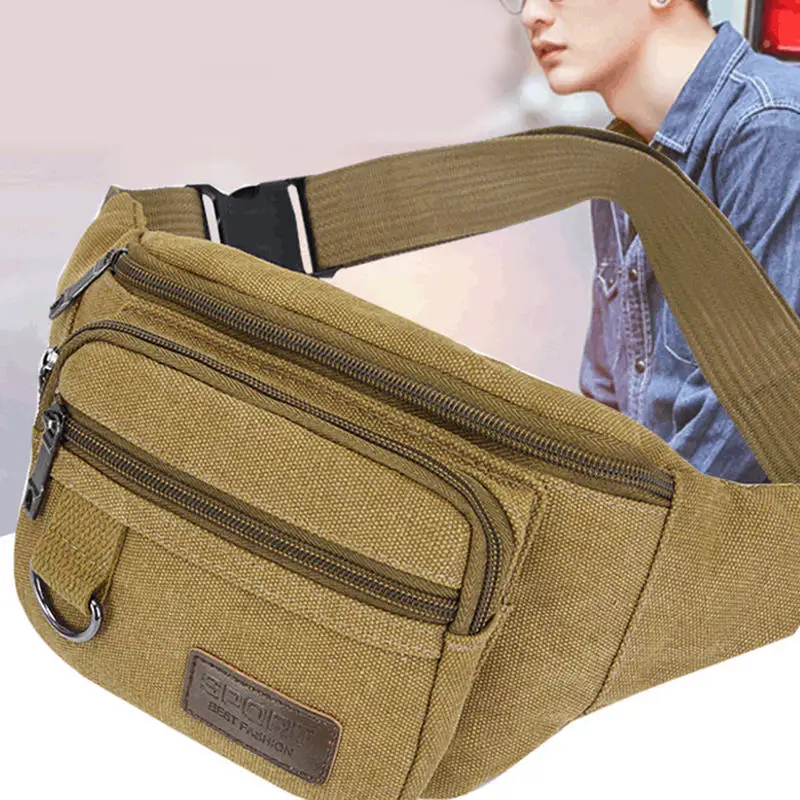 

Fashion Solid Color Canvas Waist Pack Large Capacity Multifunctional Diagonal Cross Bag for Mobile Phone