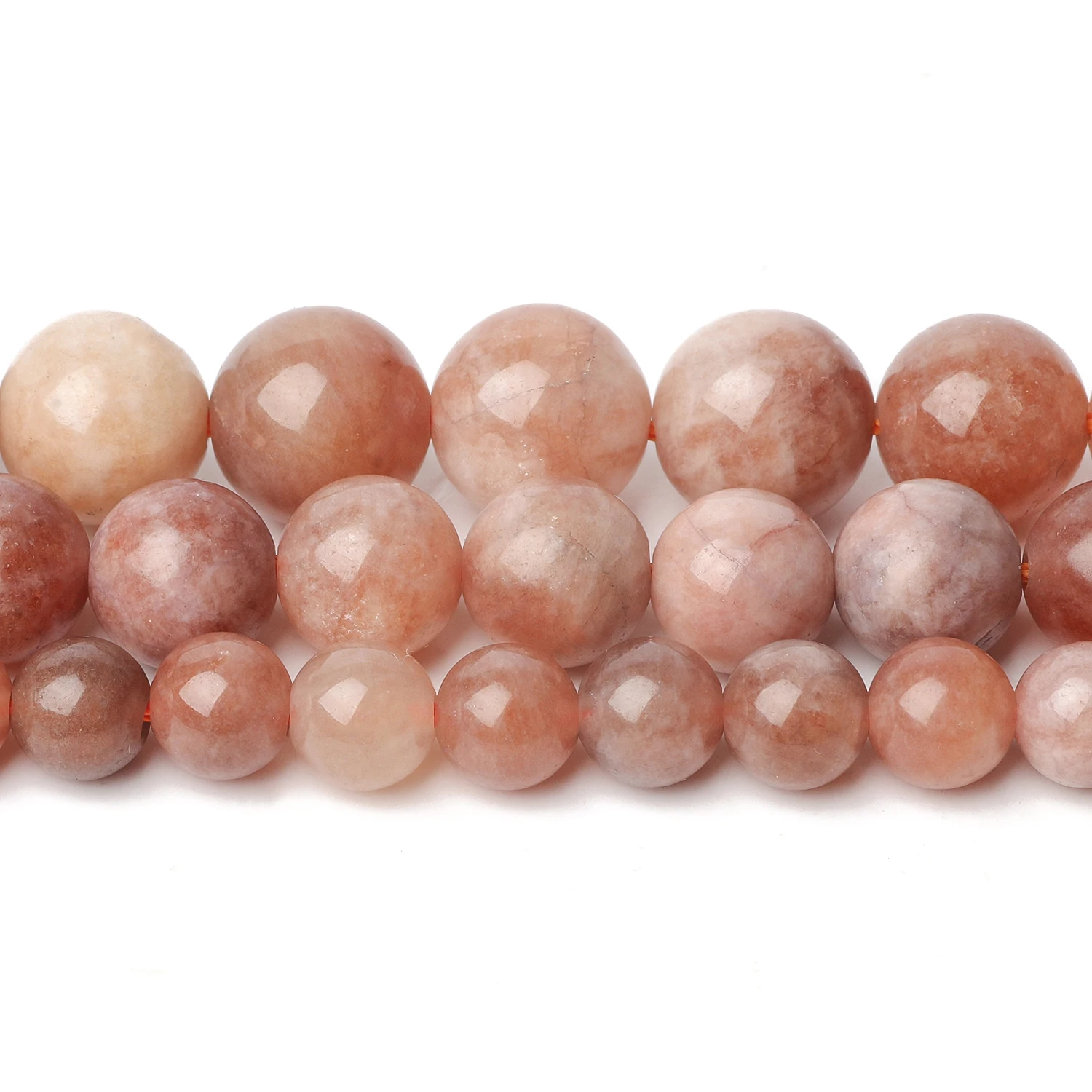 6/8/10mm AA Natural Stone Sunstone Bead Pink Smooth Round Loose Spacer Beads for Jewelry Making Supplier DIY Charm Bracelet 15\'\'