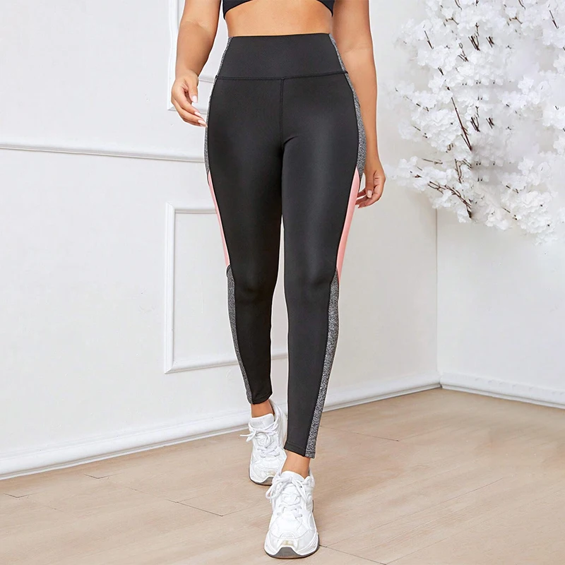 Colorblocked High Waist Yoga Pants with Pockets Leggings for Women Tummy Control Workout Leggings for Women