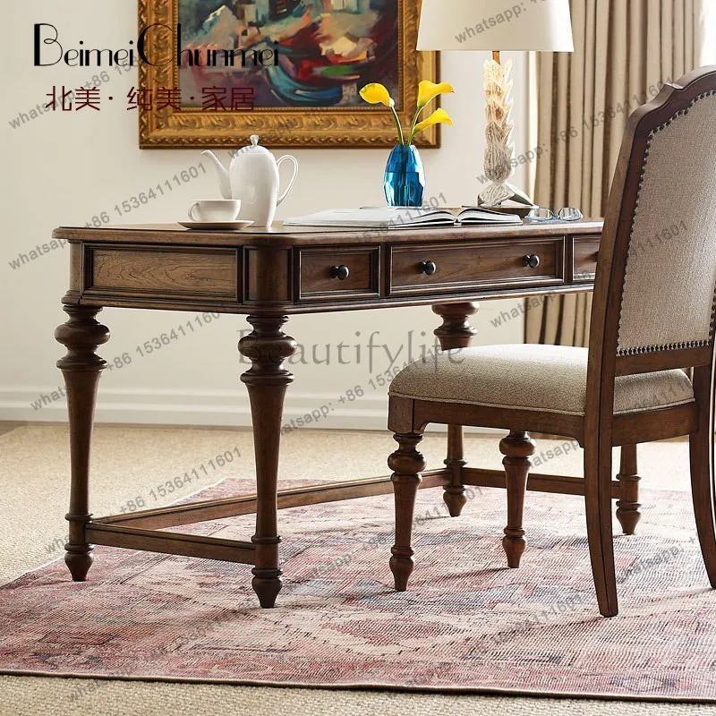 American country solid wood desk, writing desk, villa furniture, vintage desk
