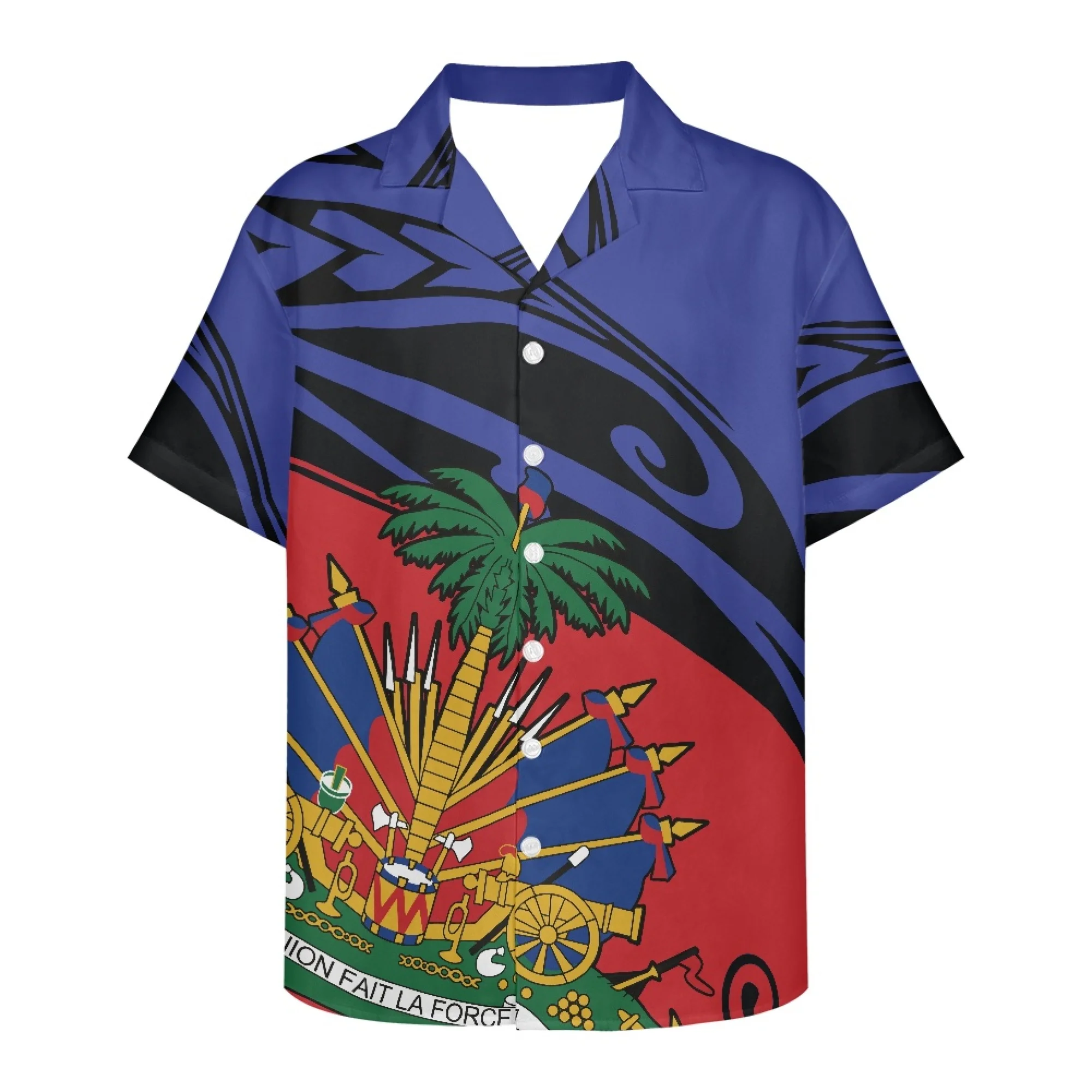 Earth Sea Flag 2022 Men's Casual Shirt Polynesian Traditional Tribal Short Sleeve V-neck Single Breasted Top Fashion Classic