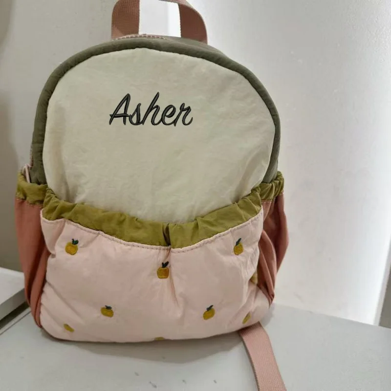 Personalized Children's Shoulder Color Matching Cute Apple Embroidery Kindergarten backpack Baby Mini Lightweight Travel Bag