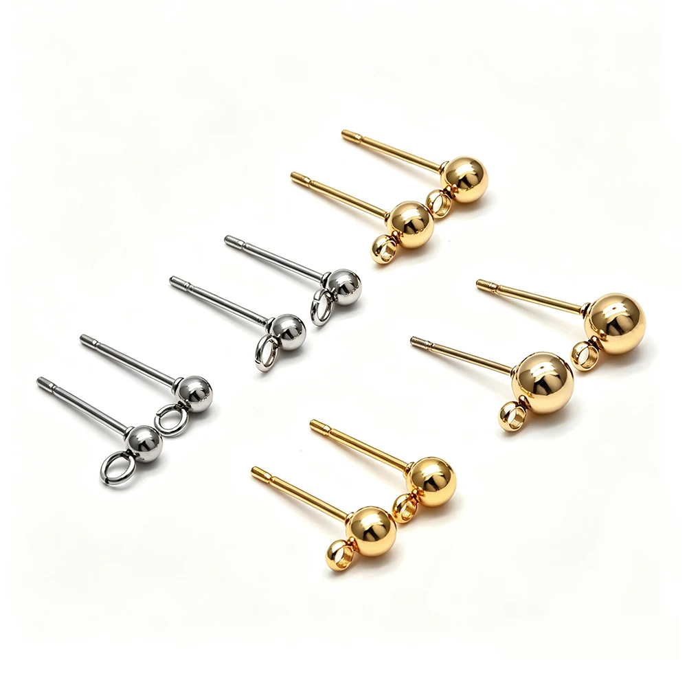20 Stück/Los, 316 Edelstahl, 3 mm, runde Kugel-Ohrringe mit Öse für die Herstellung von Schmuckstücken im DIY-Stil. – Detail 1