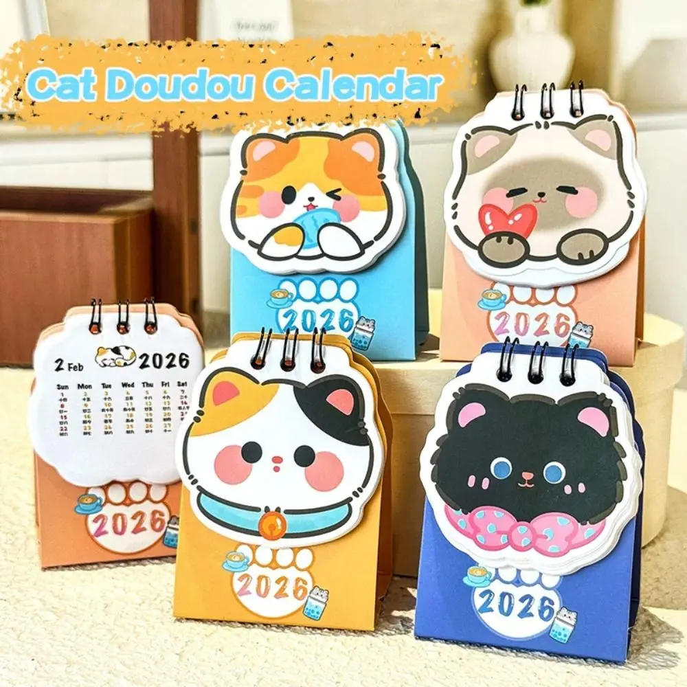 

Cute Mini 2026 Desk Calendar Portable Schedule Mark Schedule Planner Cartoon Cat Calendar Ornaments Office Desk Accessories