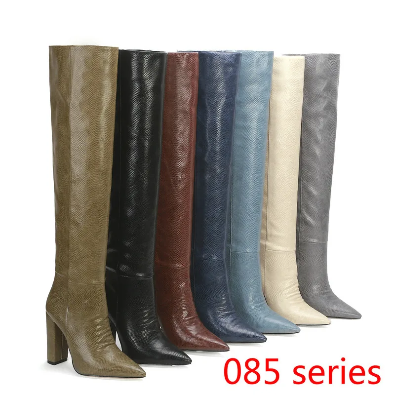 

Women Serpentine Over-the-Knee Boots Pointed 11cm Thick Heel Short Plush Long Boots Woman Size 34-46 Winter High-heeled Shoes