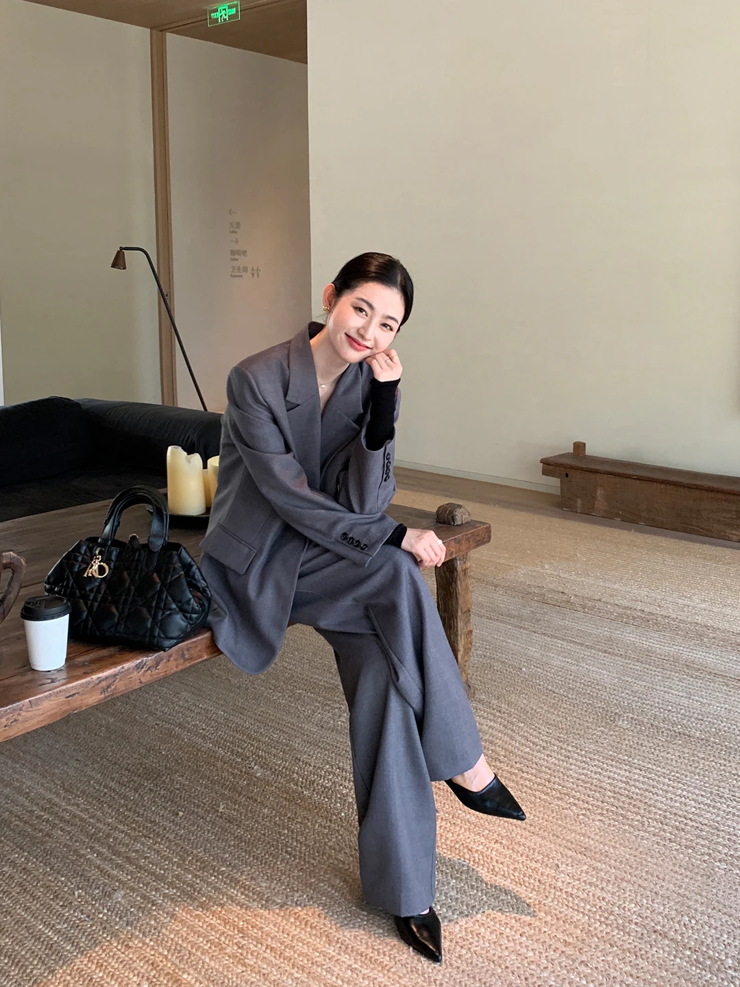 

Ele ey костюм Jaet, женский комплект с широкими брюками для поездок на работу, модный деловой костюм, повседневный длинный свек из полиэстера