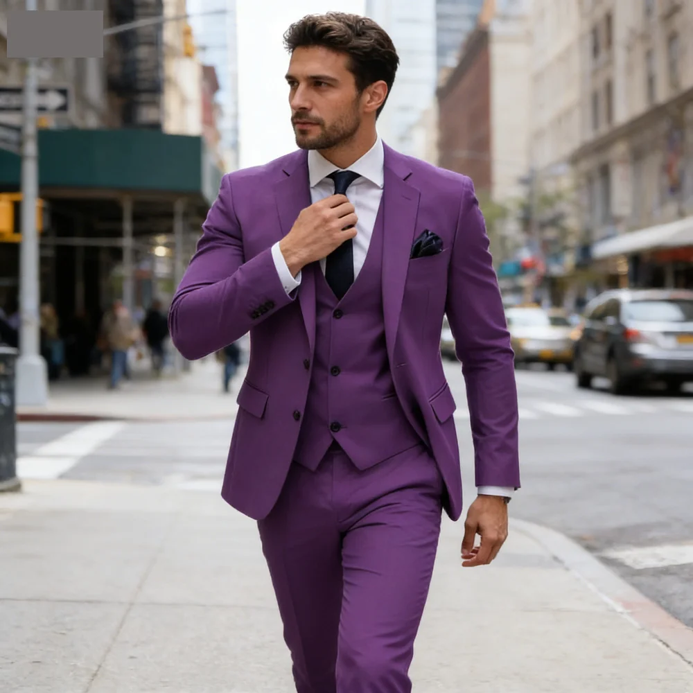 

Elegant Brown 3 Piece Men's Wedding Suit with Jacket Pants Vest - Single Breasted Notch Lapel Business Blazer Male Clothing