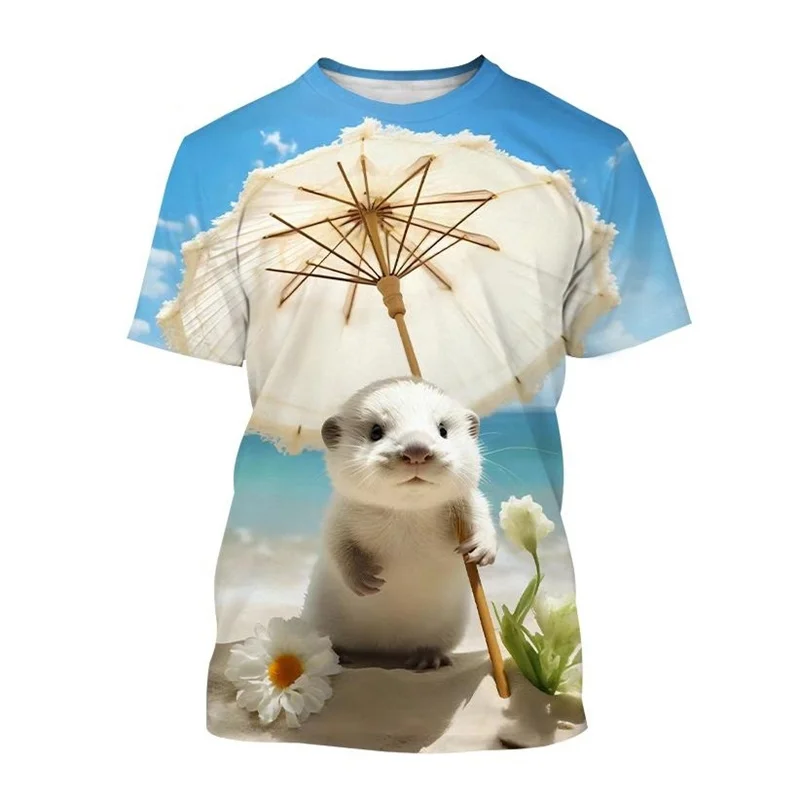 Sea Animal Otter 3D Printed T-shirt Summer Fashion T Shirt Men Women Casual Round Neck Short-sleeved Tops Tee Kids Clothing