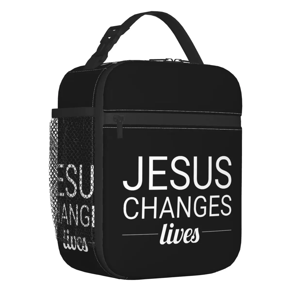 Custom Christian Cross Thermal Insulated Lunch Bag Women Jesus Changes My Life Portable Lunch Tote  Travel Storage Food Box